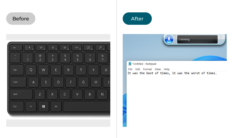 A keyboard and Windows 11 with speech recognition enabled